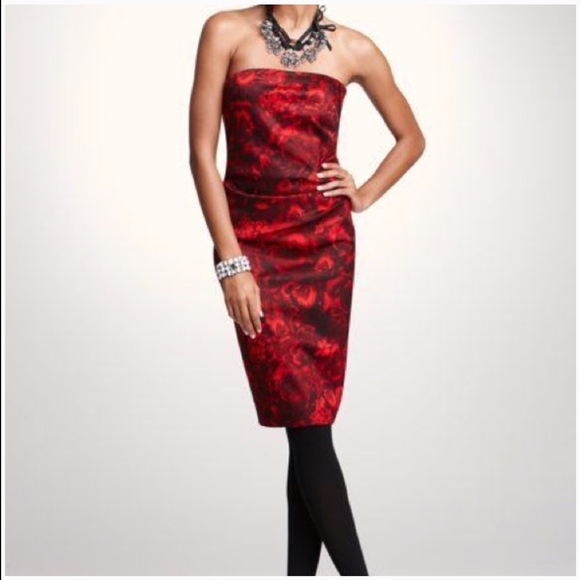 Ann Taylor Dresses & Skirts - Ann Taylor: Red & Black Rose Print Strapless Dress